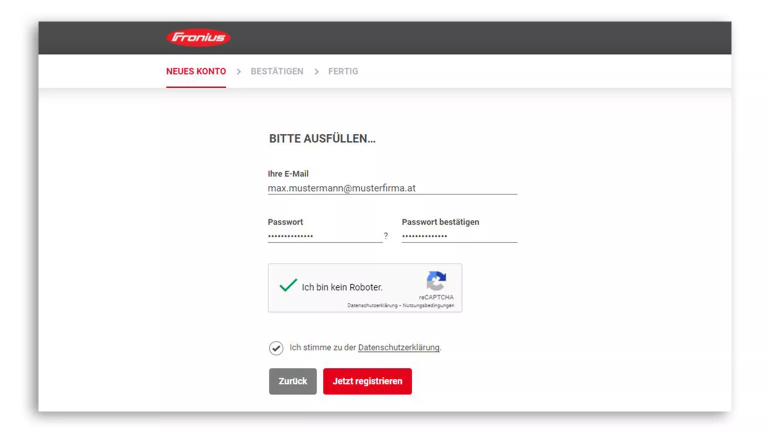 Step 1 Registrierung