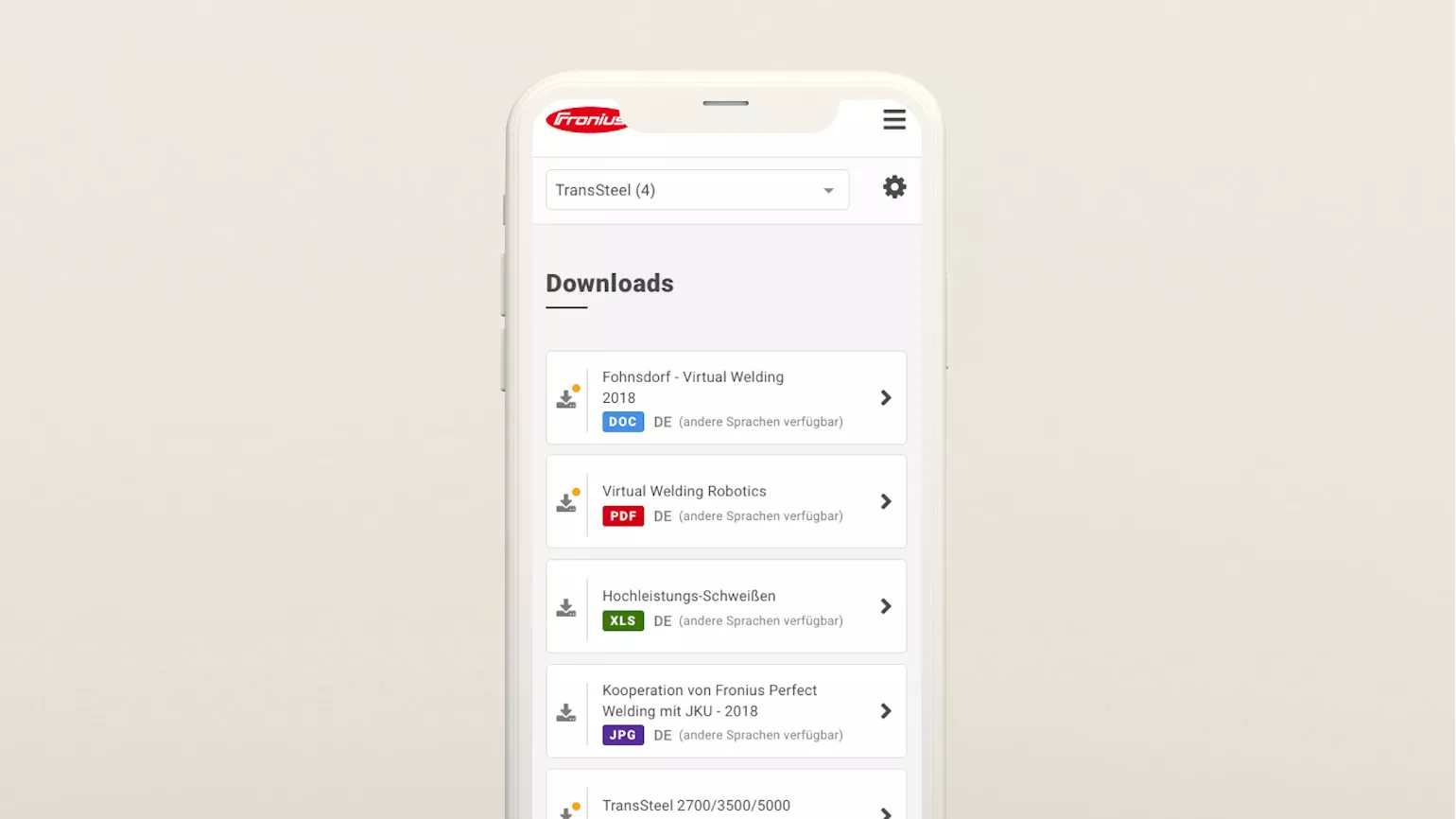 myFronius Download Bereich