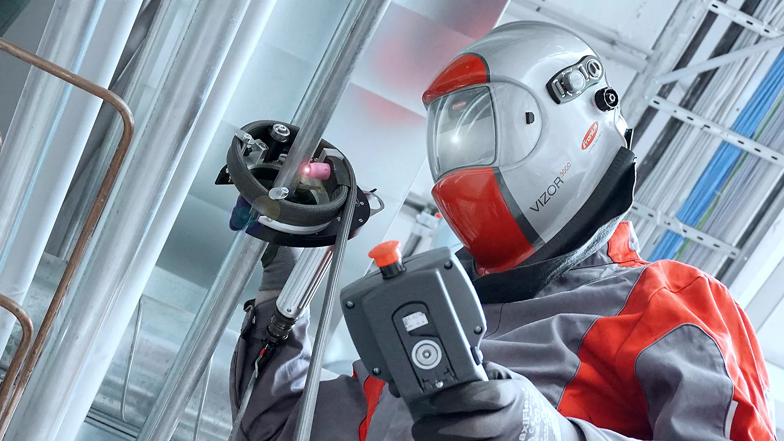 mechanized orbital welding with open welding head FOH, Fronius