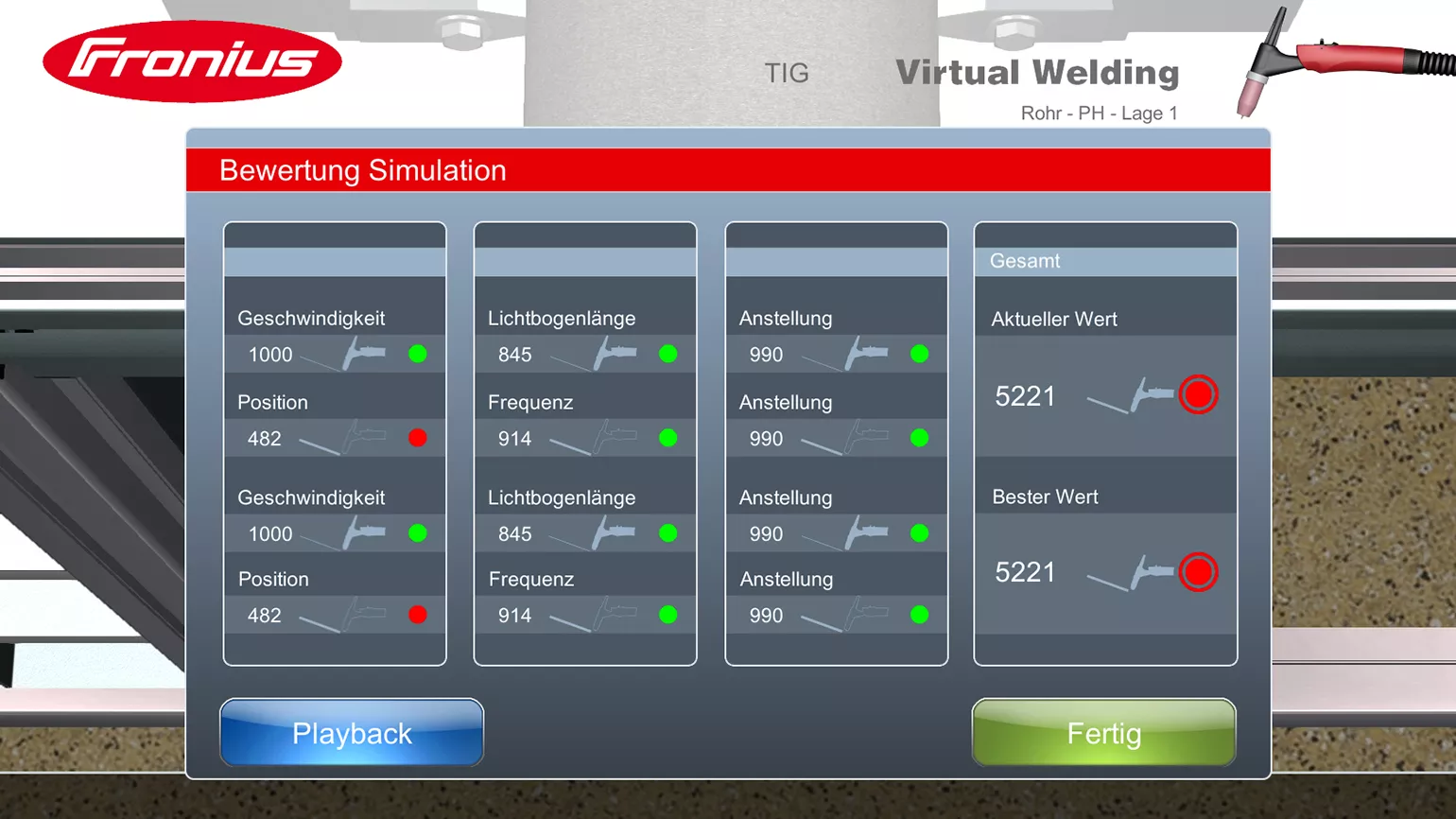 Virtual Welding Auswertung