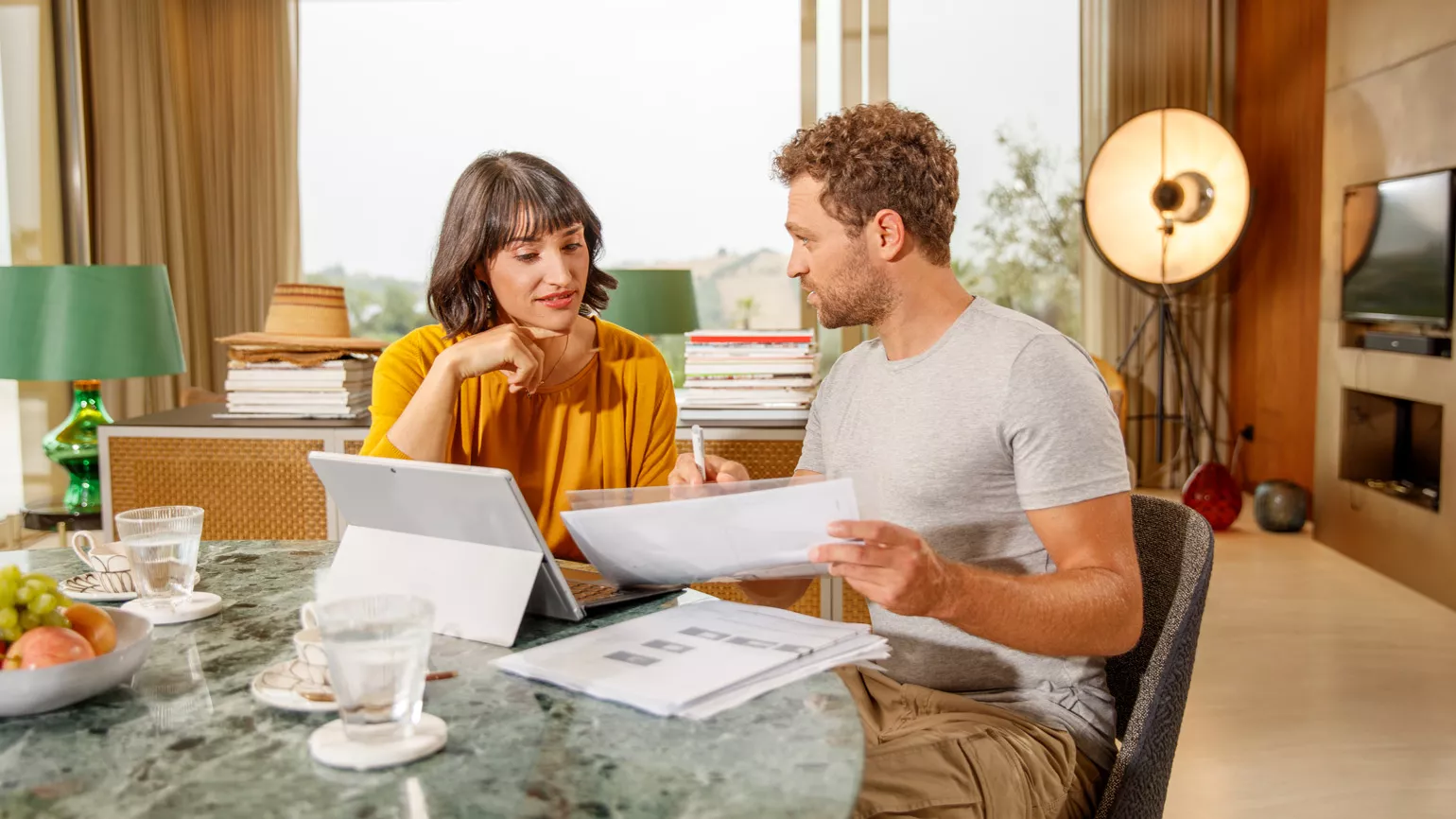 Woman and installer monitoring